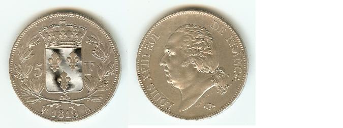 5 francs Louis XVIII 1819A Paris